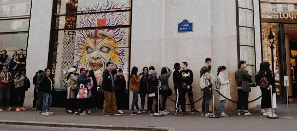 people in line at louis vuitton store